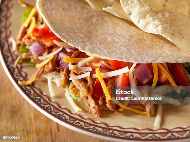 Soft Meat Taco With Tortilla Chips Stock Photo - Download Image Now - Beef, Cheddar Cheese, Cheese