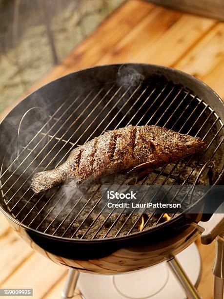 고기잡이 한 목탄색 바비큐 영국농어 0명에 대한 스톡 사진 및 기타 이미지 - 0명, 건강한 식생활, 굽기