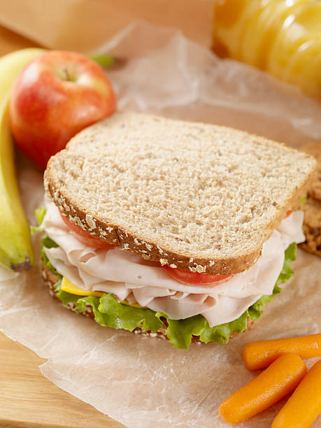 saudável merenda - packed lunch sandwich school lunch turkey imagens e fotografias de stock