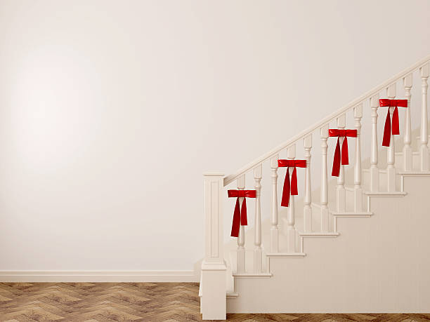 staircase with bows - christmas tree stockfoto's en -beelden
