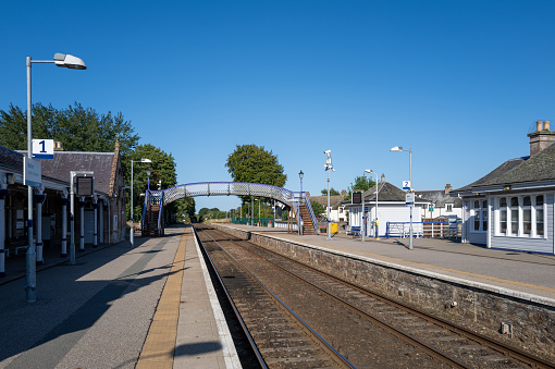 1 August 2023.Nairn,Highlnads,Scotland. This is Nairn Railway Station on a sunny summer afternoon.