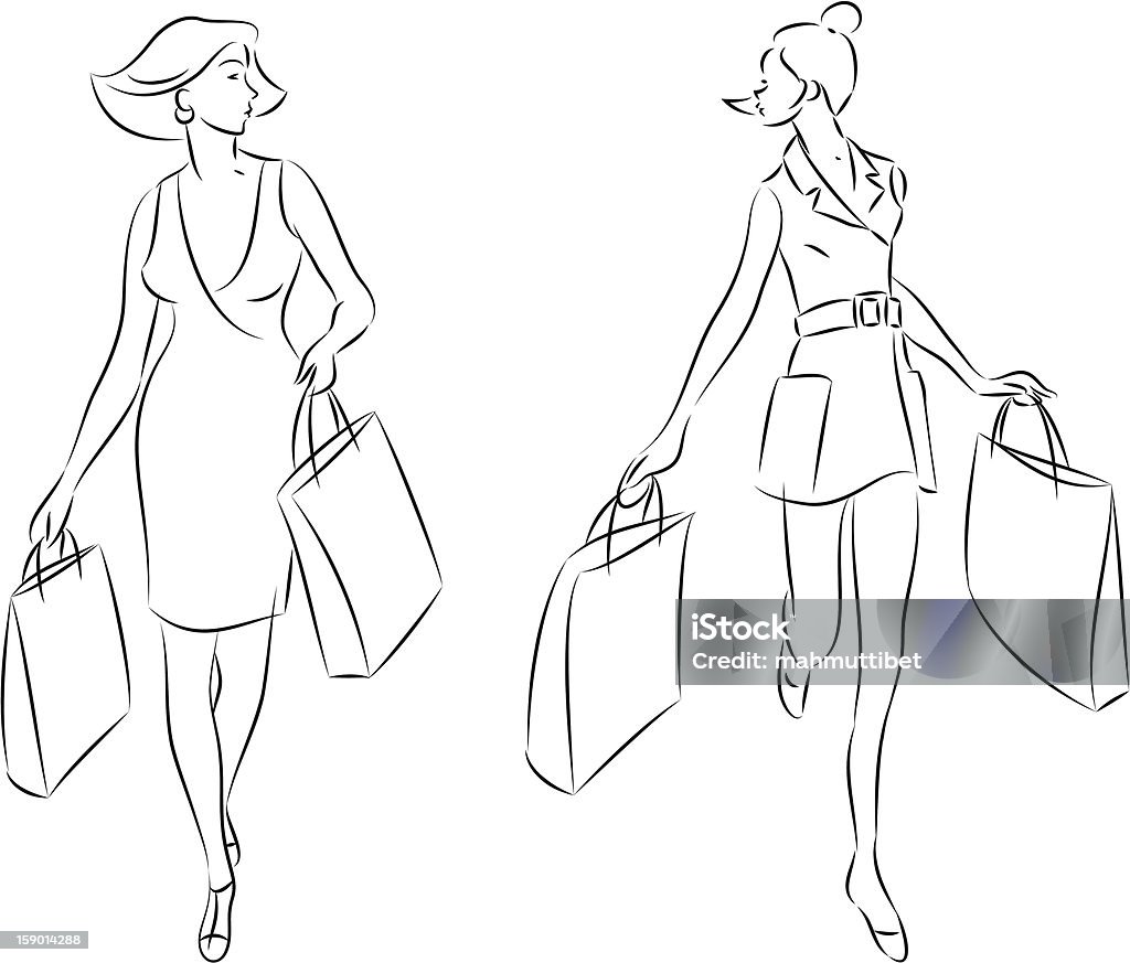 Mulheres de Compras - Royalty-free Desenhar arte vetorial