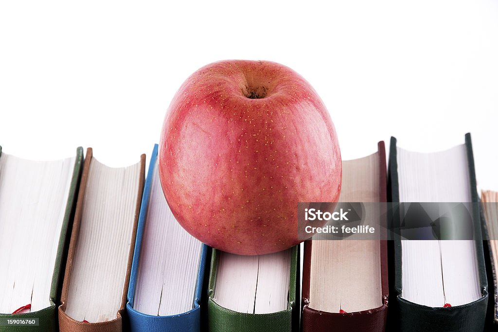 Bücher und apple - Lizenzfrei Bibliothek Stock-Foto