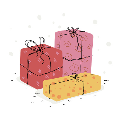 This is an illustration of some gift wrap boxes for Christmas