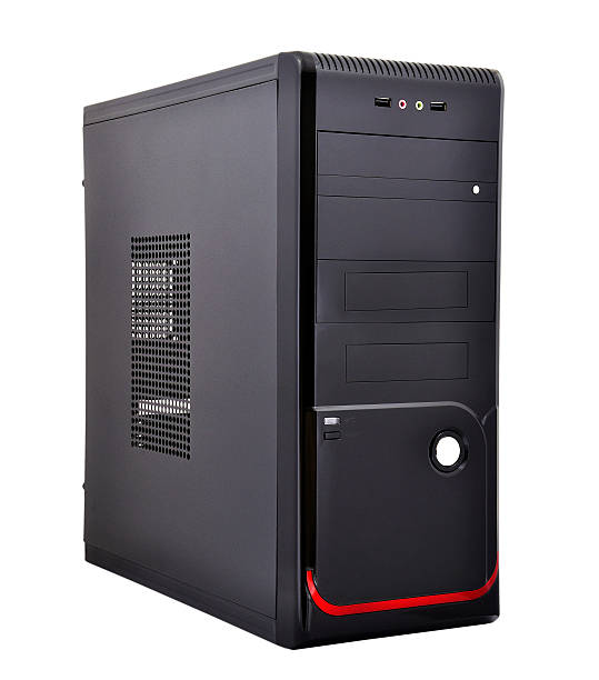 Black computer tower isolated on a white background computer system unit on a white background computer case stock pictures, royalty-free photos & images