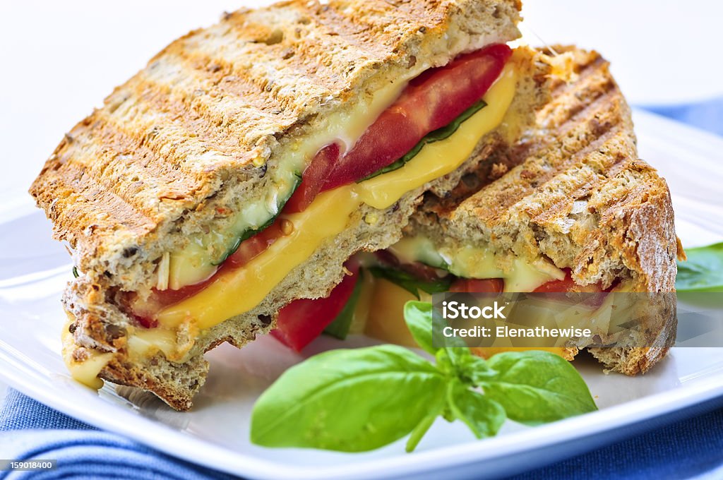 Grilled cheese sandwich Grilled cheese and tomato sandwich on a plate Cheese Sandwich Stock Photo