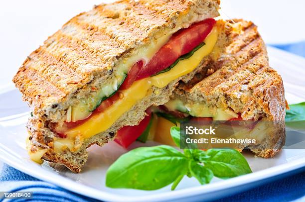 Grilled Cheese Sandwich Stock Photo - Download Image Now - Cheese Sandwich, Tomato, Basil