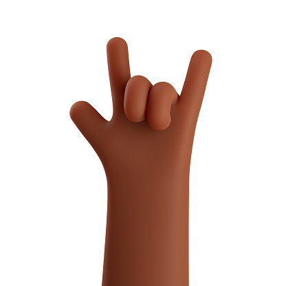 3d african american hand gestures Rock roll sign. heavy metal, sign of the horns isolated on white background. Rock stars music. Rock festival music gesture. 3D rendered illustration