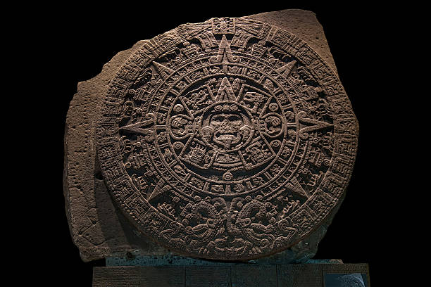 Mexica Sun Stone Despite being known as a "calendar stone," modern archaeologists believe it is more likely to have been used primarily as a ceremonial basin or ritual altar for gladiatorial sacrifices, than as an astrological or astronomical reference. aztec civilization photos stock pictures, royalty-free photos & images
