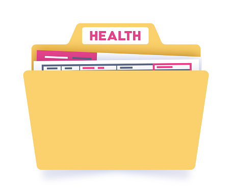 Health insurance healthcare manilla folder medical health records document files.