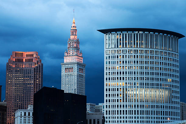 Cleveland evening time Cleveland evening time - Terminal Tower and the courthouse. terminal tower stock pictures, royalty-free photos & images