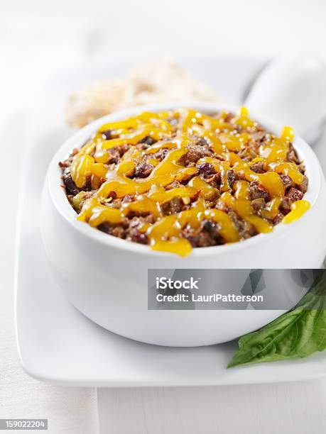 Turkey Chili With Cheddar Cheese Stock Photo - Download Image Now - Basil, Bean, Black Bean