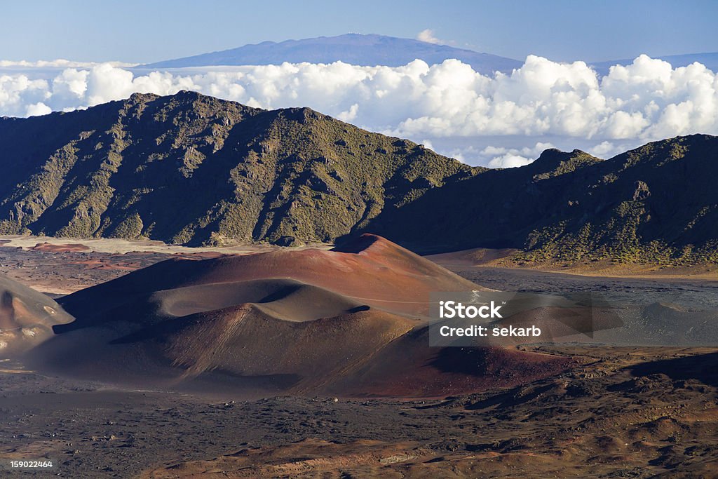 Colorful Cinder Cones Inside Haleakala Crater Colorful cinder cones inside the crater at Haleakala National Park, Maui, Hawaii Caldera Stock Photo