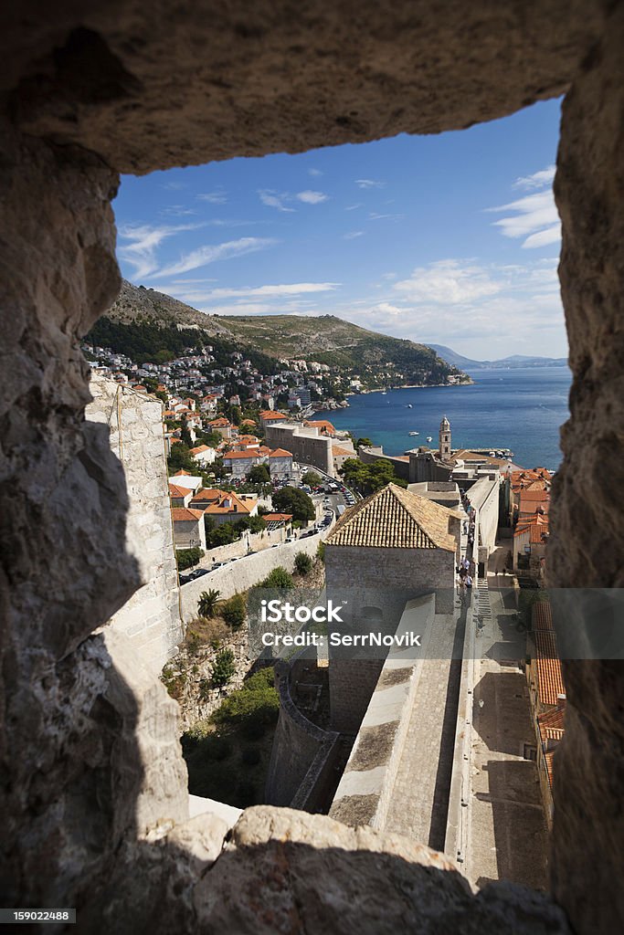 Wall view from the tower of Dubrovnik Castle Wall view from the tower loophole of Dubrovnik Castle, Croatia, Europe Adriatic Sea Stock Photo