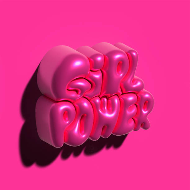 istock Raster 3d modeling clay words - Girl power. Realistic metallic 3d render lettering on pink background. Creative monochrome colorful design. Children cartoon style. 1590229257
