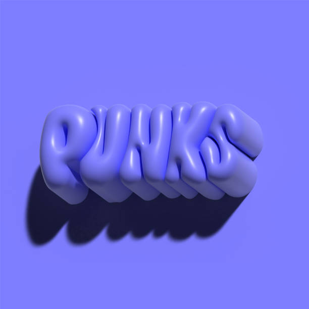 istock Raster 3d modeling clay word - Punks. Realistic 3d render lettering on purple background. Creative monochrome colorful design. 00s volume style illustration. 1590229262