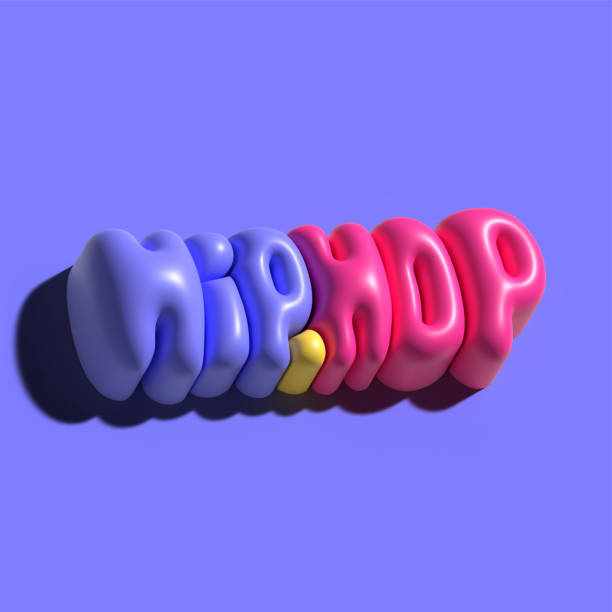 istock Raster 3d modeling clay words - hip-hop. Realistic 3d render lettering on purple background. Creative y2k style colorful design. Bubblegum illustration for banners and covers. 1590229268