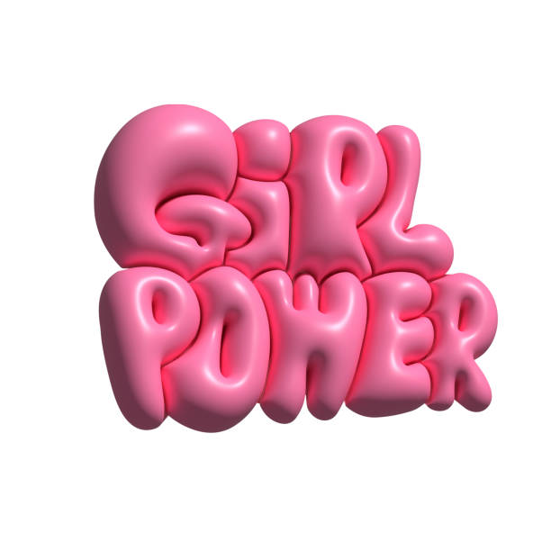 girl-power-schriftzug 3d-rendern. realistischer 3d-renderschriftzug isoliert auf weißem hintergrund. kreatives rosa kaugummi-design. - chewing gum audio stock-fotos und bilder