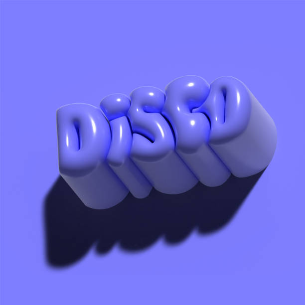 istock Raster 3d modeling clay word - disco. Realistic 3d render lettering on purple background. Creative monochrome design. Volume bubble cartoon style. 1590229273