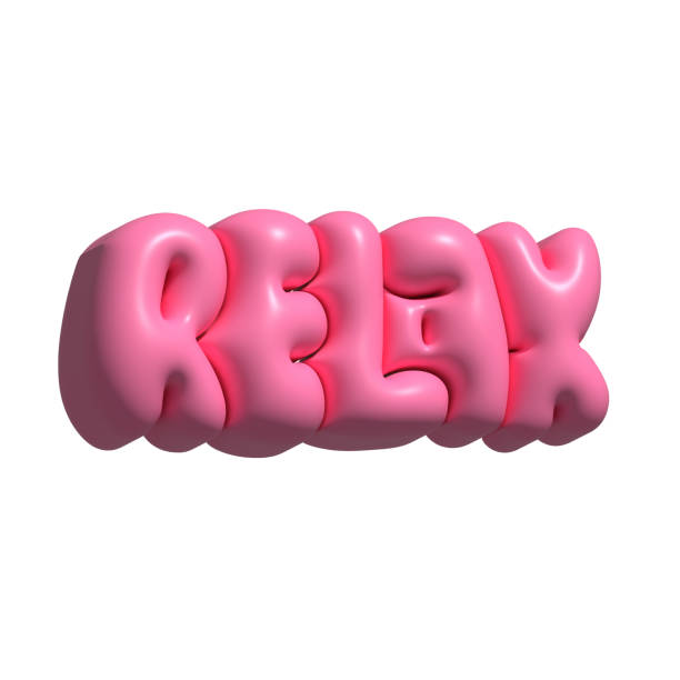 istock Raster 3d modeling clay word - Relax. Realistic 3d render lettering isolated on white background. Creative pink bubble gum design. Trendy pink style. 1590229276