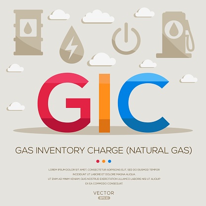 GIC _ Gas Inventory Charge (natural gas), letters and icons, and vector illustration.