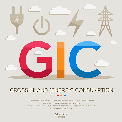 GIC _ Gross Inland (energy) Consumption, letters and icons, and vector illustration.