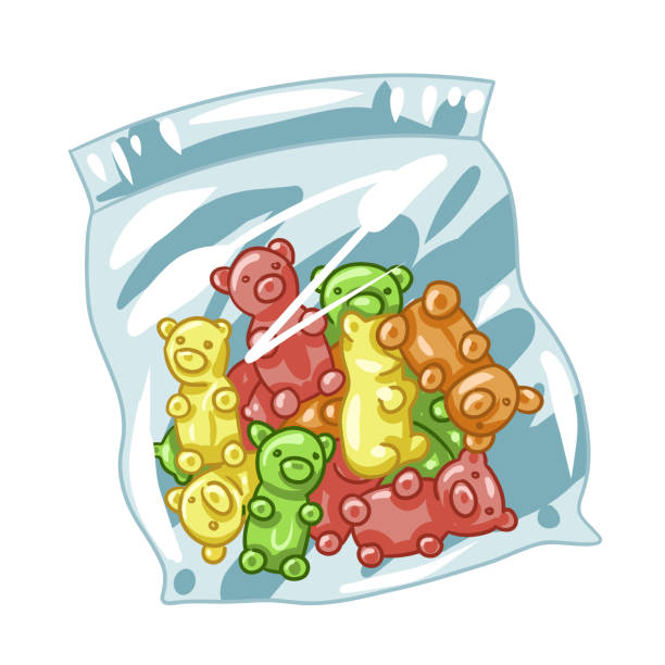 bag with marmalade with cannabis. marmalade vector bears bag with marmalade with cannabis. marmalade vector bears. Vector illustration cannabis gummy bears stock illustrations