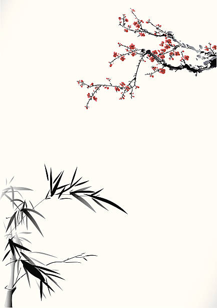 Bamboo and winter sweet Bamboo and winter sweet chinese culture paintings bush painting stock illustrations