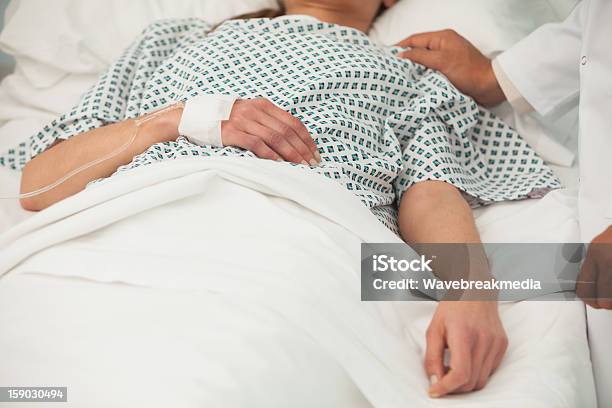 Old Lady Lying Sick In Bed Stock Photo - Download Image Now - Unconscious, Hospital, Women