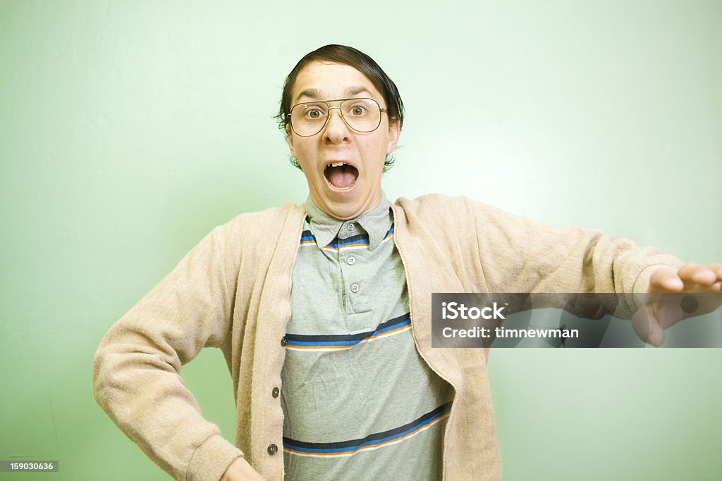 Excited Зануда кто является испуганный или caught врасплох - Стоковые фото Молодой мужчина роялти-фри