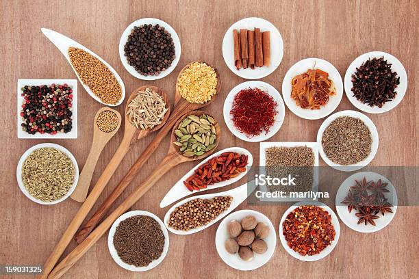 Spice And Herb Selection Stock Photo - Download Image Now - Black Peppercorn, Caraway Seed, Cardamom