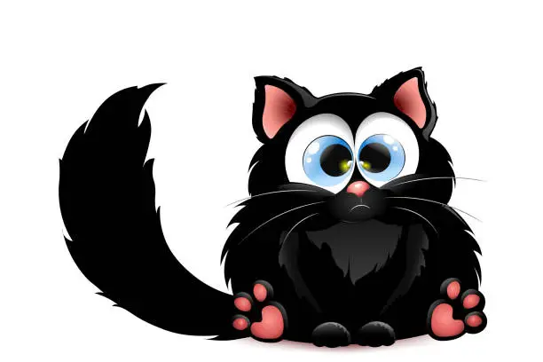 Vector illustration of Black fat disgruntled Cat