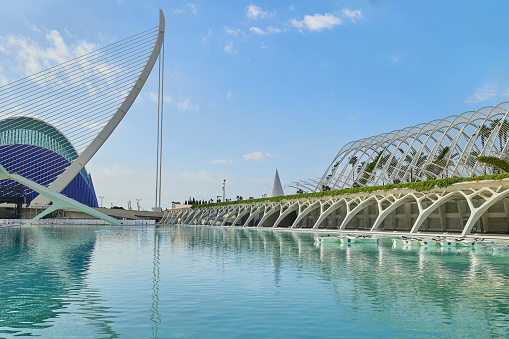 Valencia, Spain - July 26, 2023: The City of Arts and Sciences without people on a sunny day