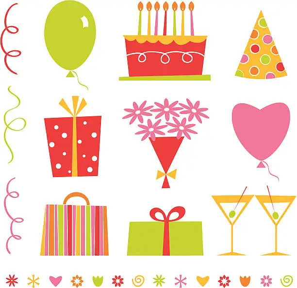 Vector illustration of Romantic Birthday Collection