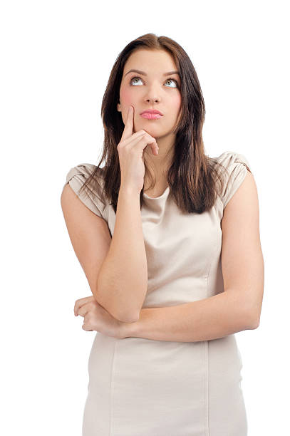 istock Pensive woman looking up 159042803