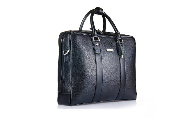 istock Black leather briefcase isolated on the white 159043643