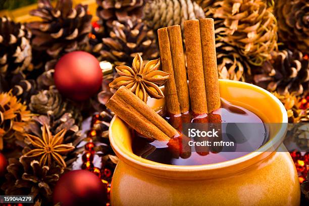Mulled Wine In Brown Jug With Cinnamon And Anise Stock Photo - Download Image Now - Alcohol - Drink, Anise, Brown
