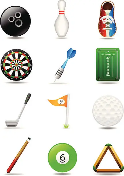 Vector illustration of Bowling Darts Golf Billiards | Leisure Sport Icon Set