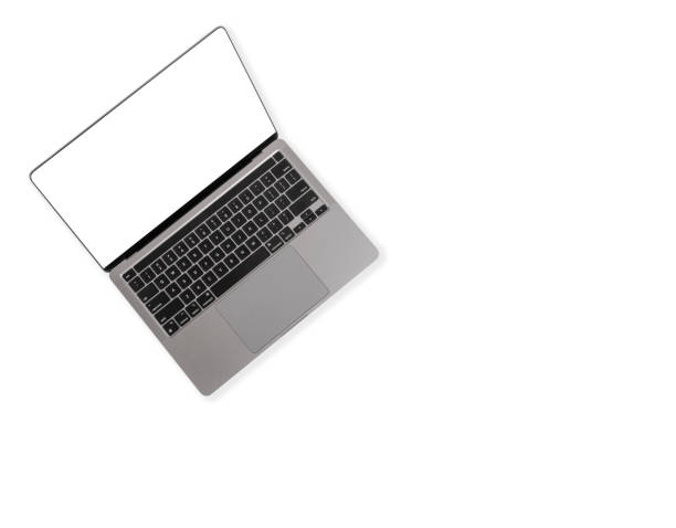 istock Mockup of a realistic modern laptop with blank white screen on a white background 1590531305