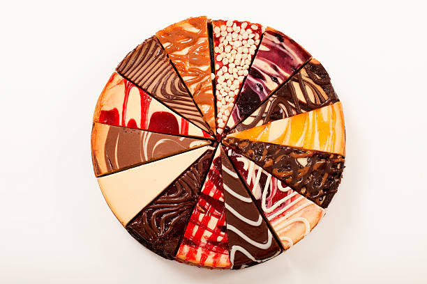 14 different cheesecake slices arranged in a circle