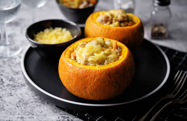 istock Pumpkin stuffed with chicken and carrots with celery 1590574109