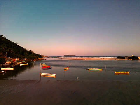 Mouth of the Madre river at Guarda do Embaú beach on the south coast of Santa Catarina at dusk