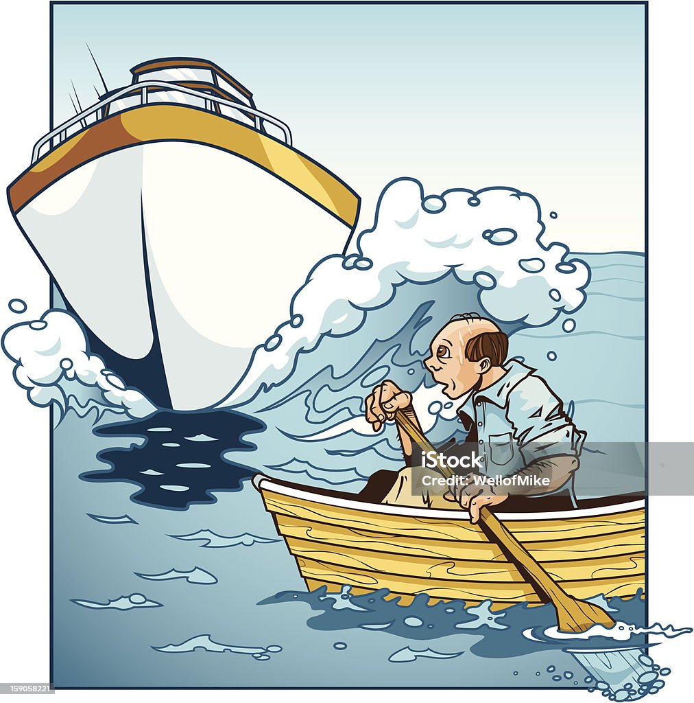 Jacht Zderzać się z rzędu Łódka na Ocean - Grafika wektorowa royalty-free (Kanadyjkarstwo)
