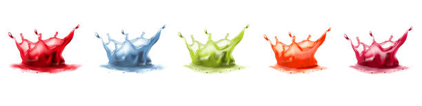 istock Tansparent juice splashes, drops isolated on transparent background.Juice crown splashes with drops. Vector illustration 1590590636