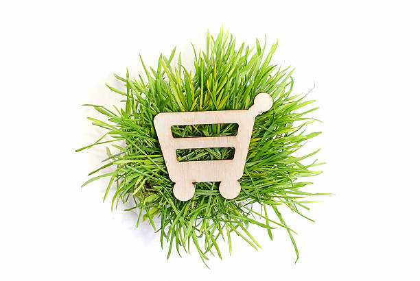 istock Shopping cart icon and grass 159063039