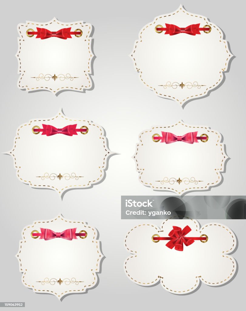 set of different gift cards with ribbons, design elements. set of different gift cards with  ribbons,  design elements. Vector illustration.  EPS10. Contains transparent objects used for shadows drawing, glare and background. Background to give the gloss. Award Ribbon stock vector