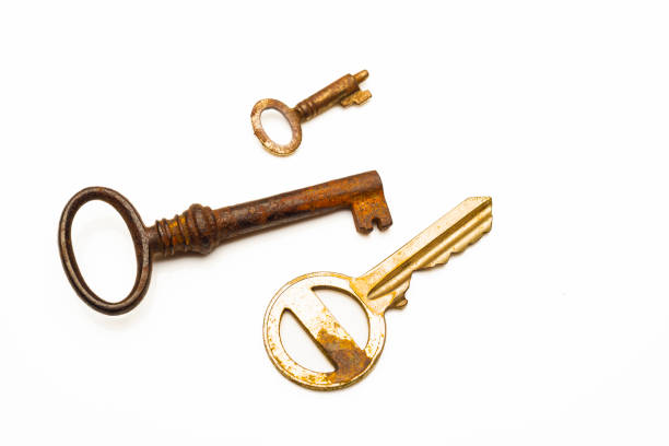 Three rusty keys stock photo