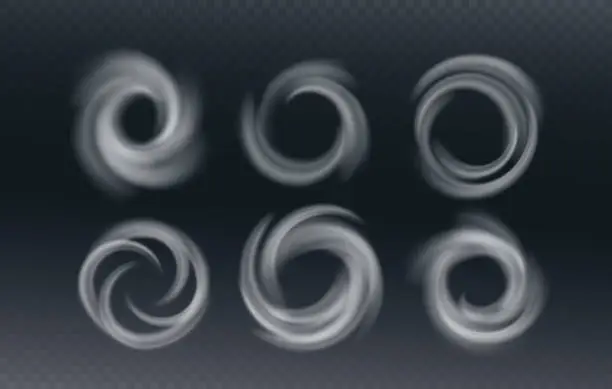 Vector illustration of Air Flow Swirl Light Effect. Spiral Wind Circle Stream Illustration. Circular Air Vortex Waves From Conditioner