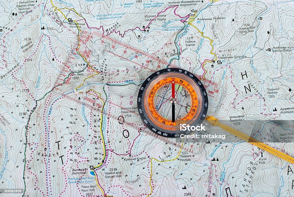 Mapa e compas - Foto de stock de Mapa royalty-free