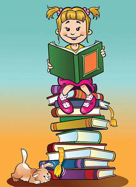 Vector illustration of Girl Reading a Book